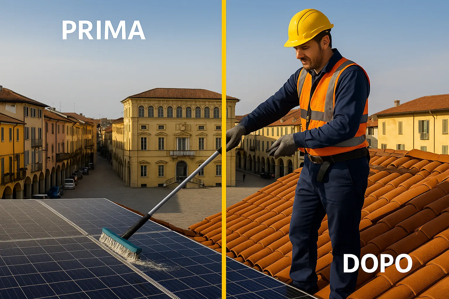 Confronto pannelli solari sporchi e puliti a Biella