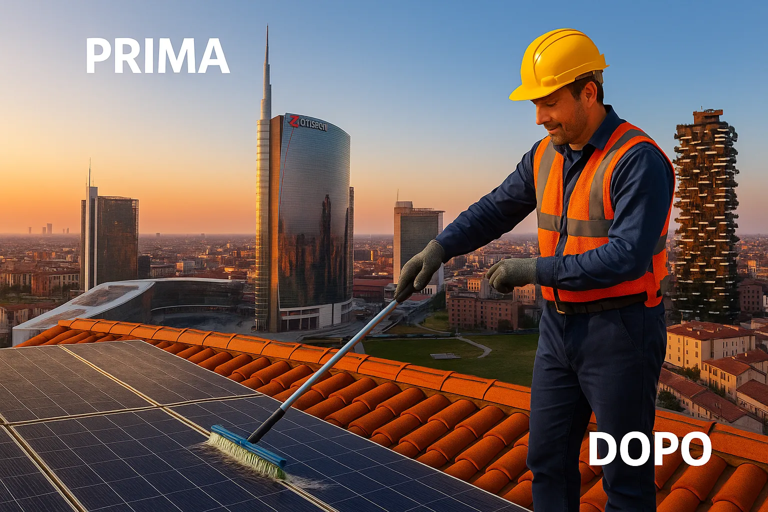 Pulizia pannelli solari a Milano, operatore specializzato Green Mood