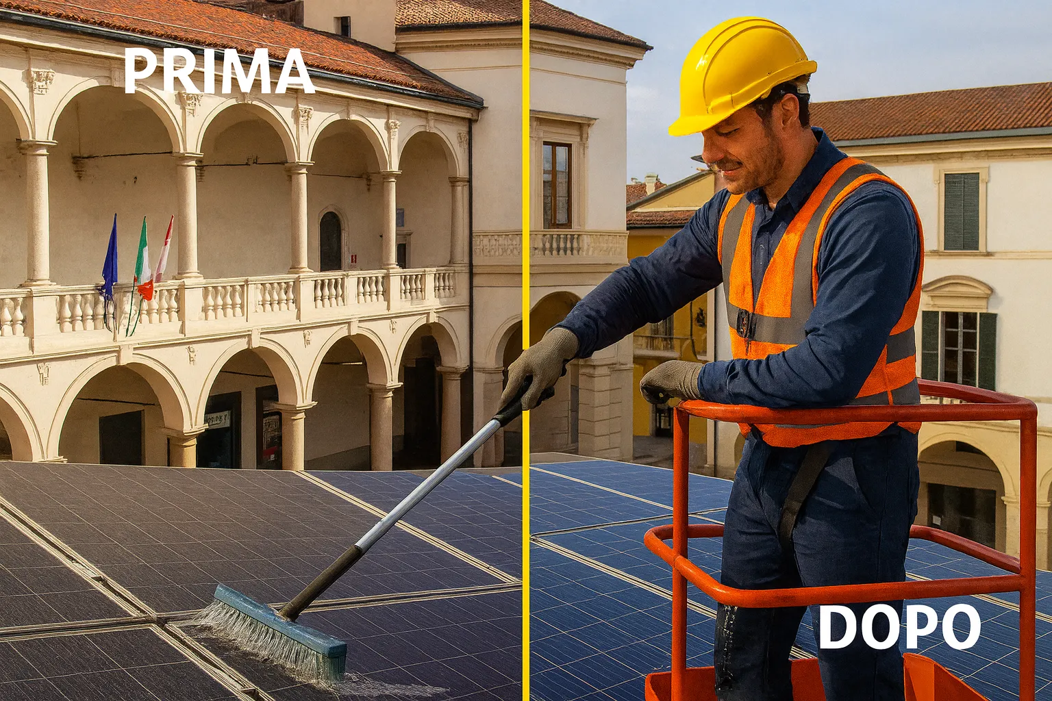 Confronto pannelli solari sporchi e puliti a Novara