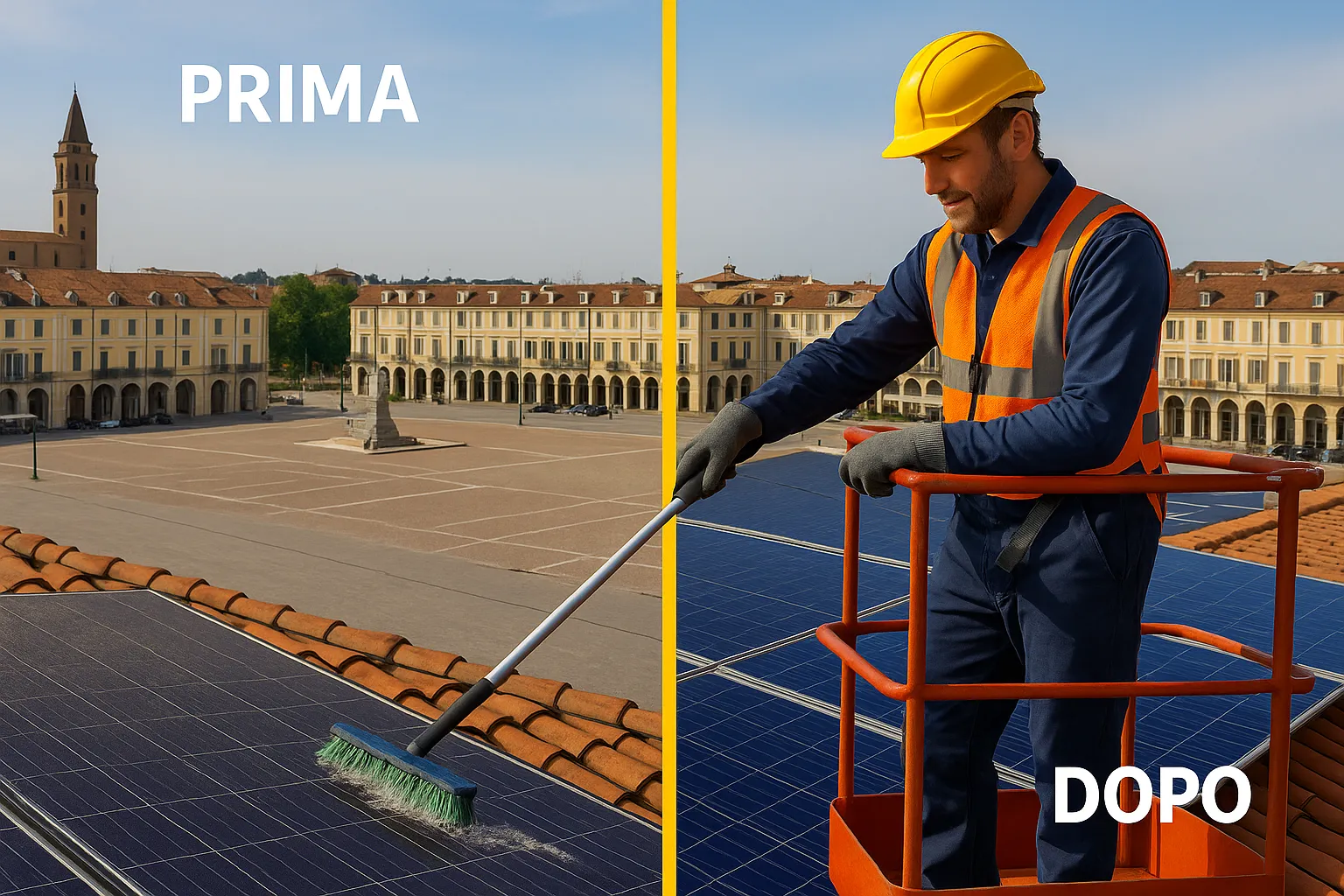 Confronto pannelli solari sporchi e puliti ad Asti