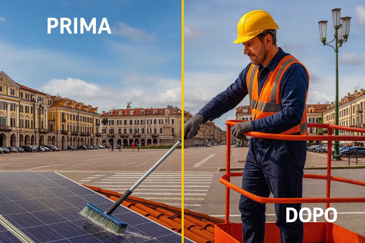 Confronto pannelli solari sporchi e puliti a Cuneo