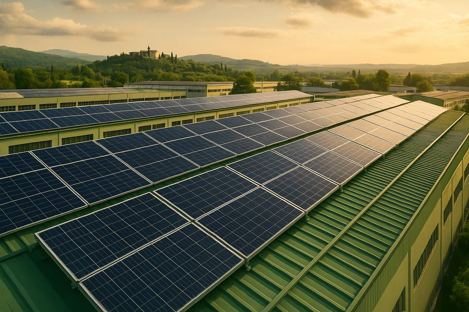 pannelli solari fotovoltaici su tetto industriale