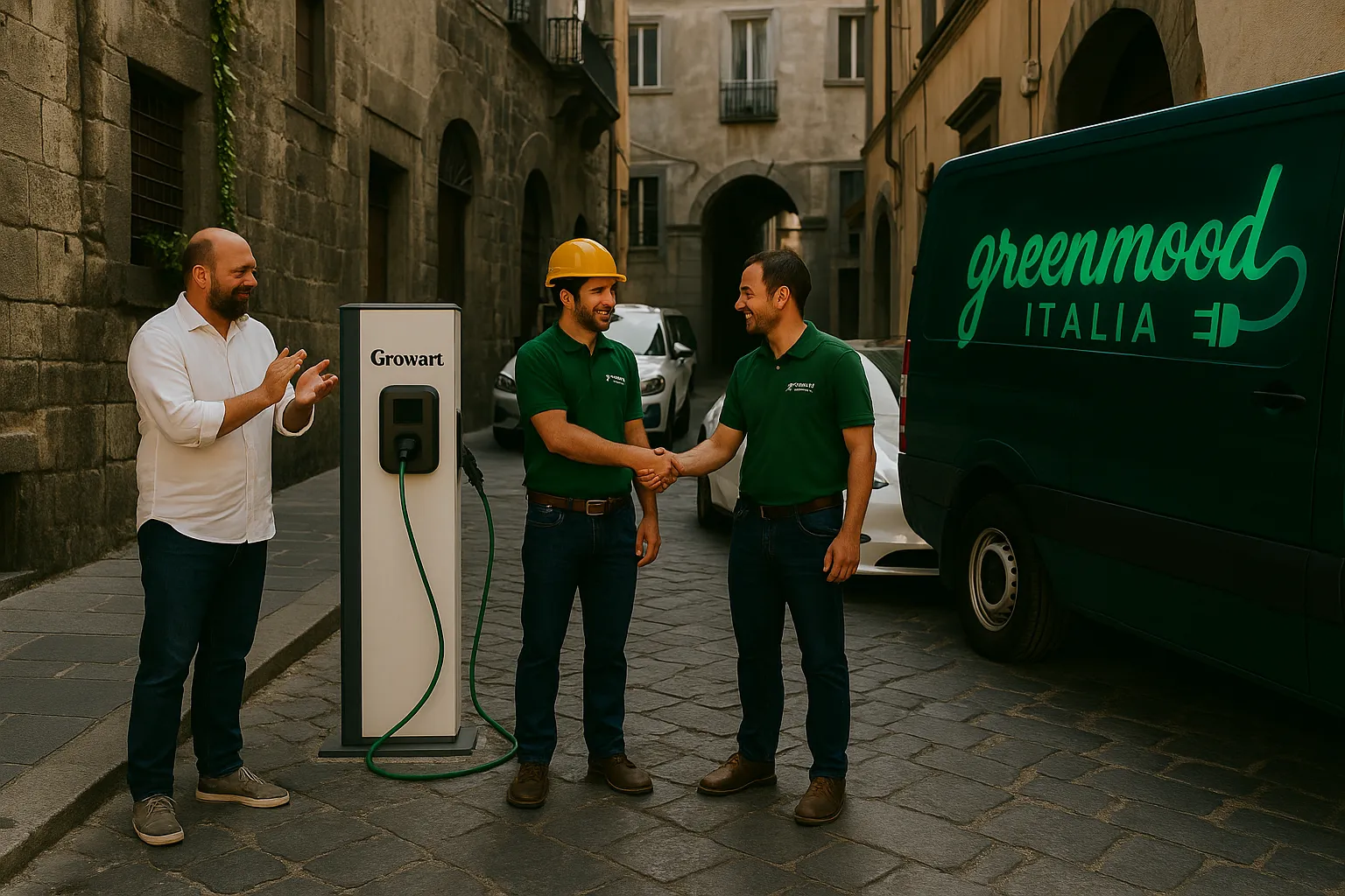 Tecnici Green Mood installano colonnina EV a Viterbo