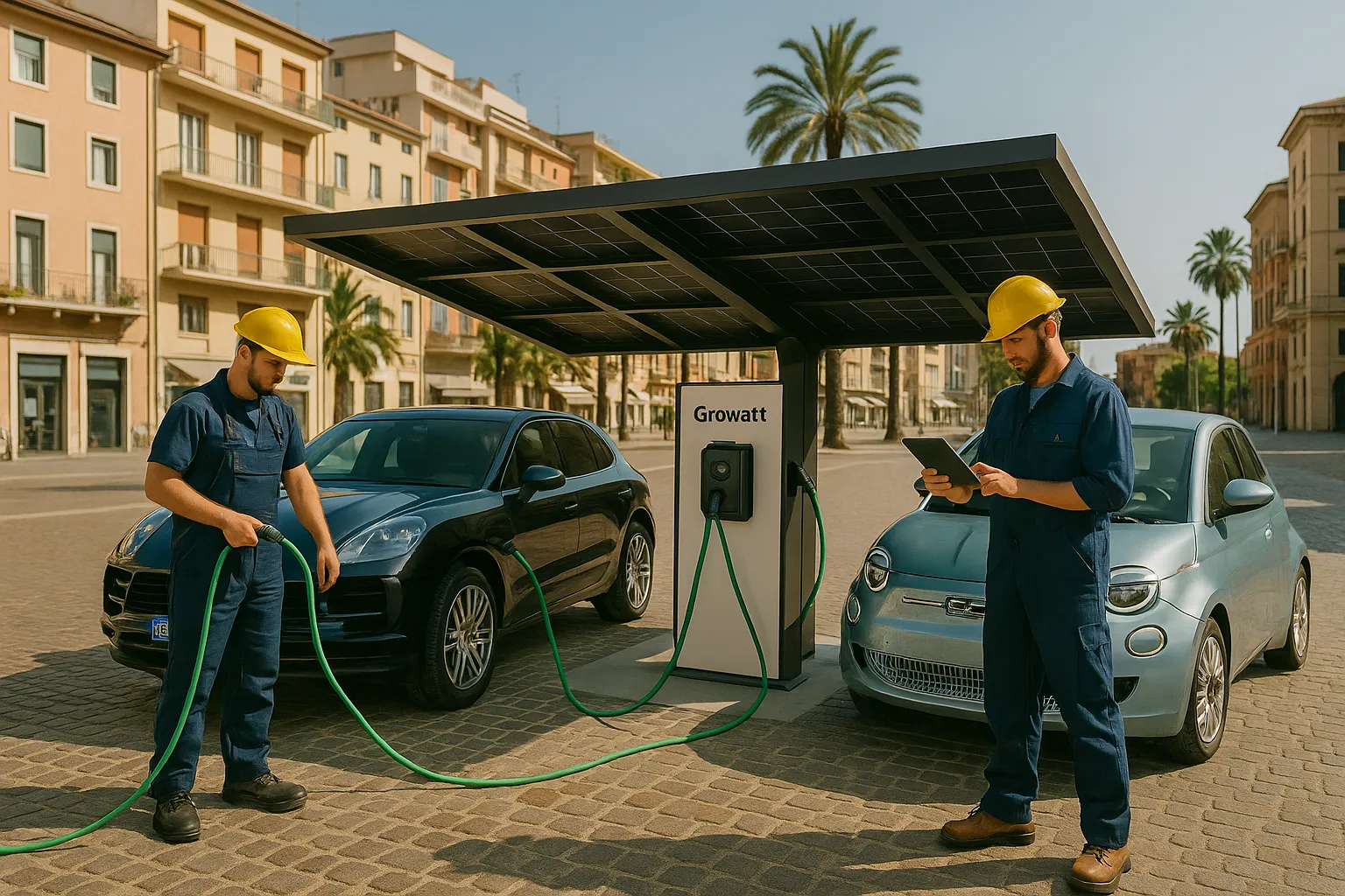 Tecnici Green Mood installano colonnina EV a Pescara