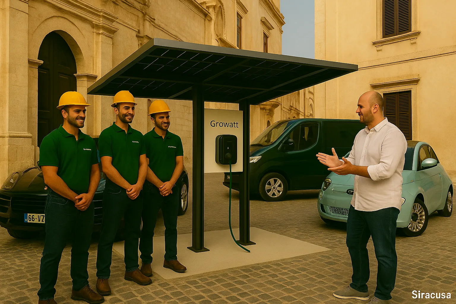 Tecnici Green Mood installano colonnina EV a Siracusa