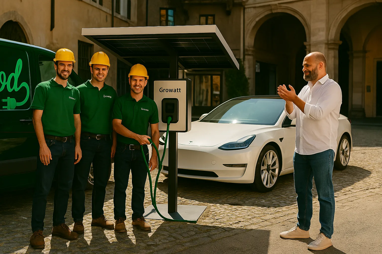 Tecnici Green Mood installano colonnina EV a Massa Carrara