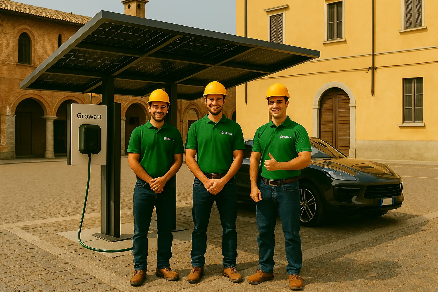 Tecnici Green Mood installano colonnina EV a Lodi