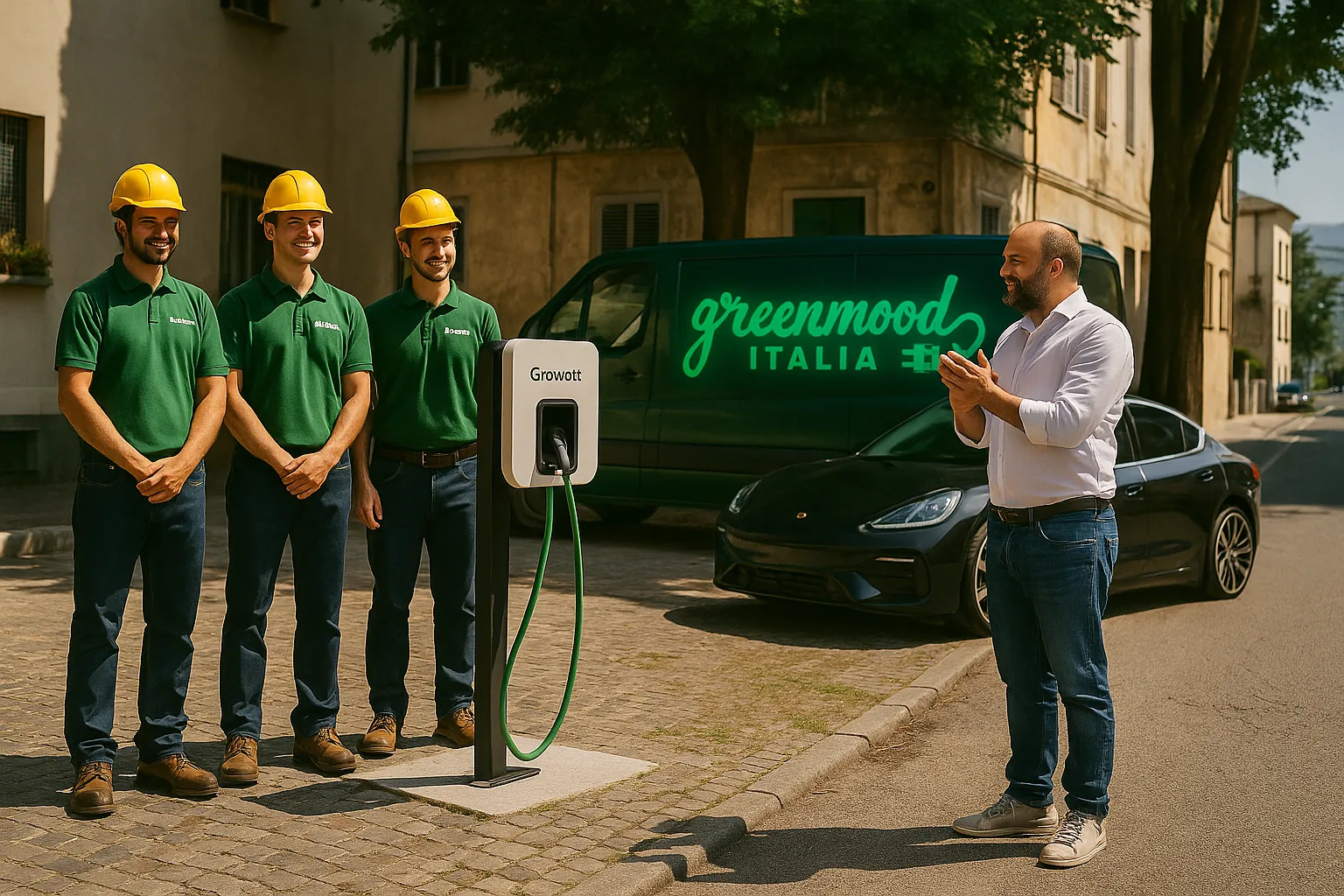 Tecnici Green Mood installano colonnina EV a Latina