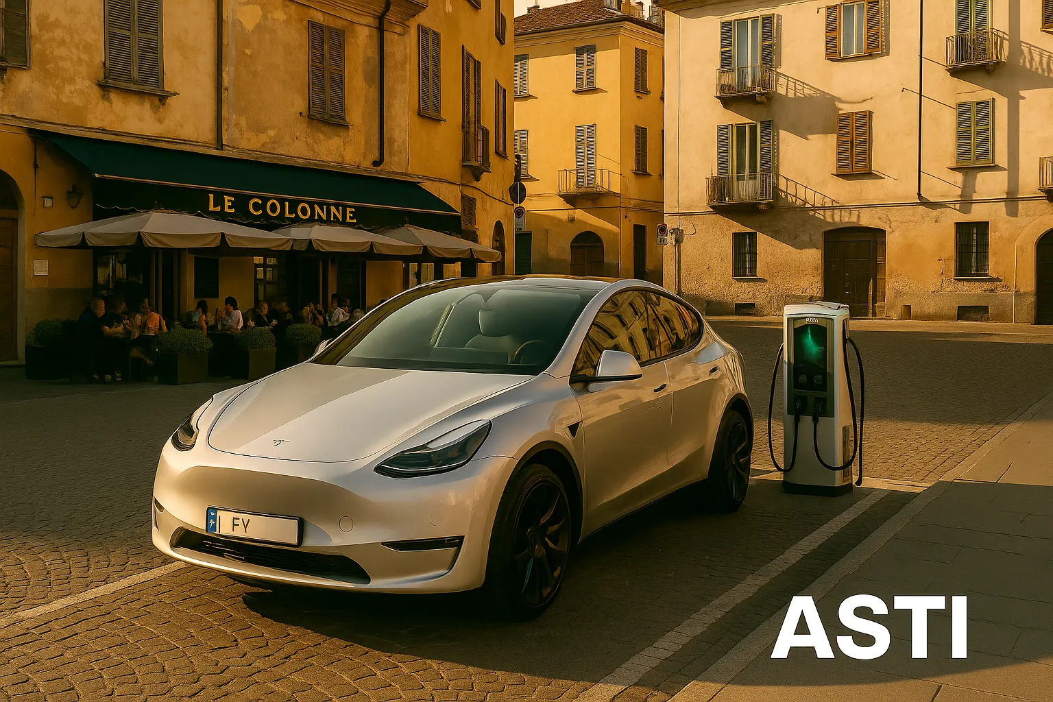 Pensilina fotovoltaica ad Asti con auto elettriche