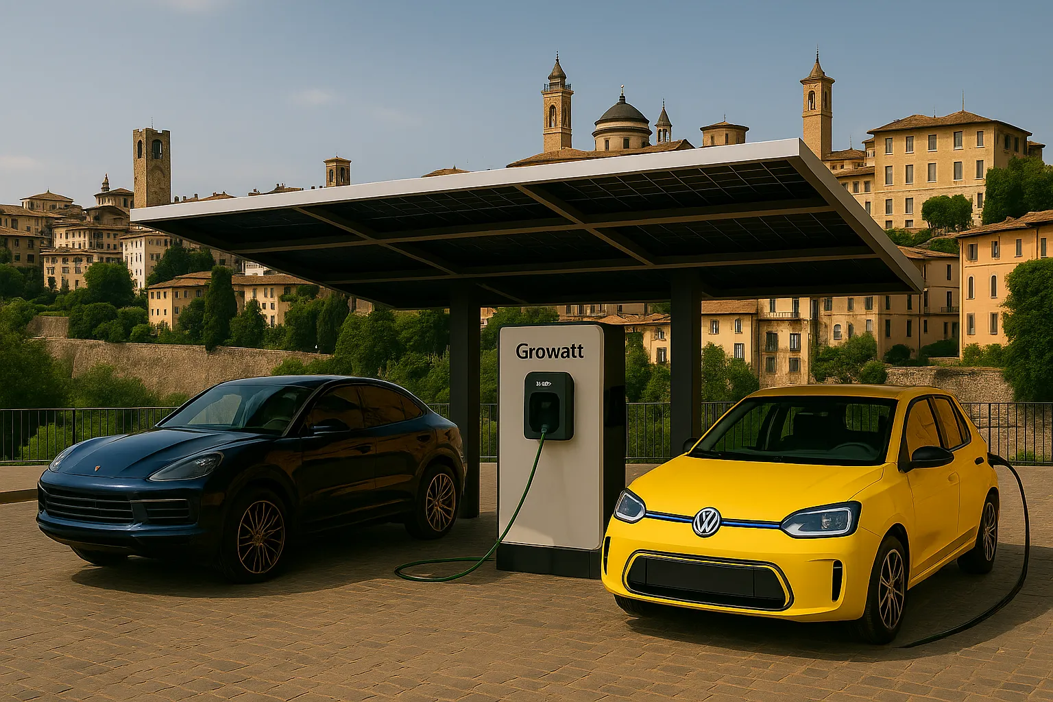 Pensilina fotovoltaica e colonnina EV a Bergamo – installazione Green Mood