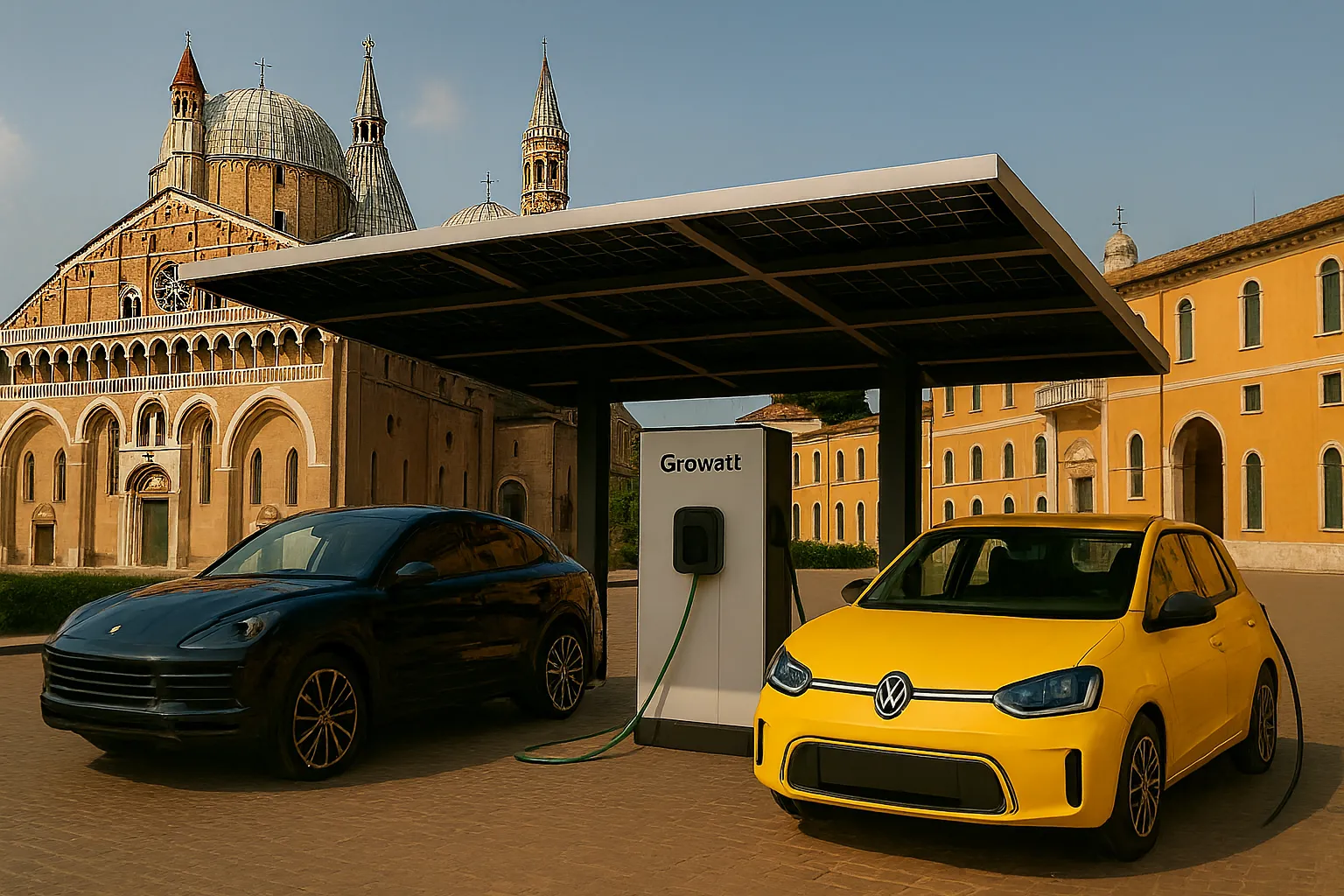 Pensilina fotovoltaica e colonnina EV a Brescia – installazione Green Mood