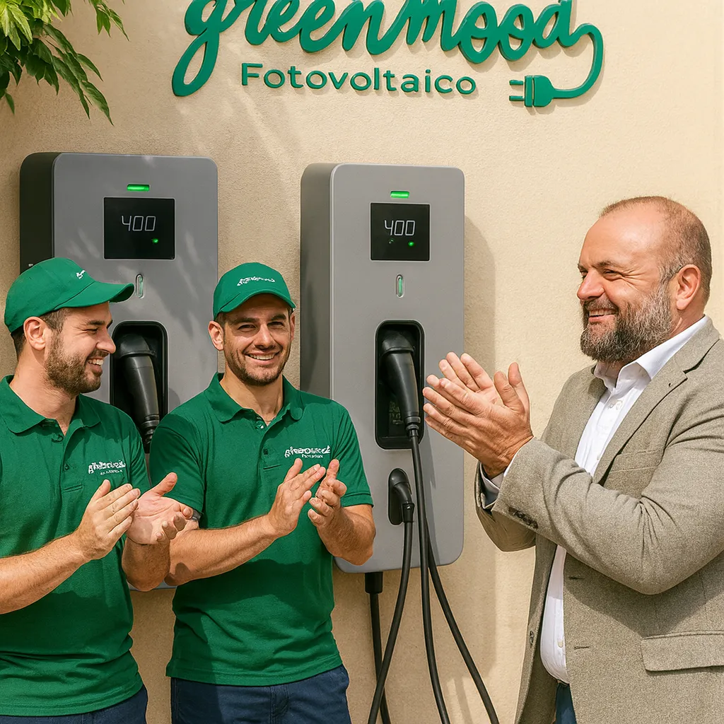 Tecnici Green Mood Italia installano stazione di ricarica a Cagliari