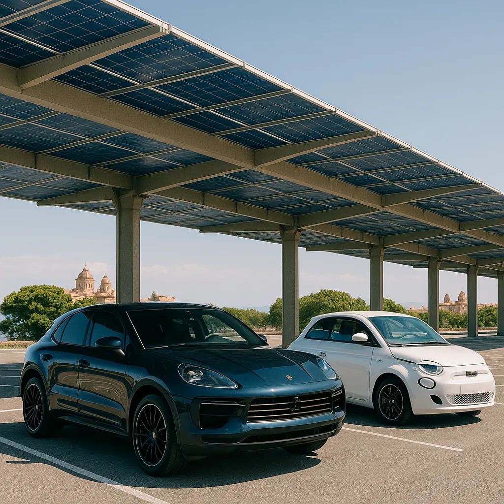 Pensilina fotovoltaica a Cagliari con auto elettriche – Green Mood Italia