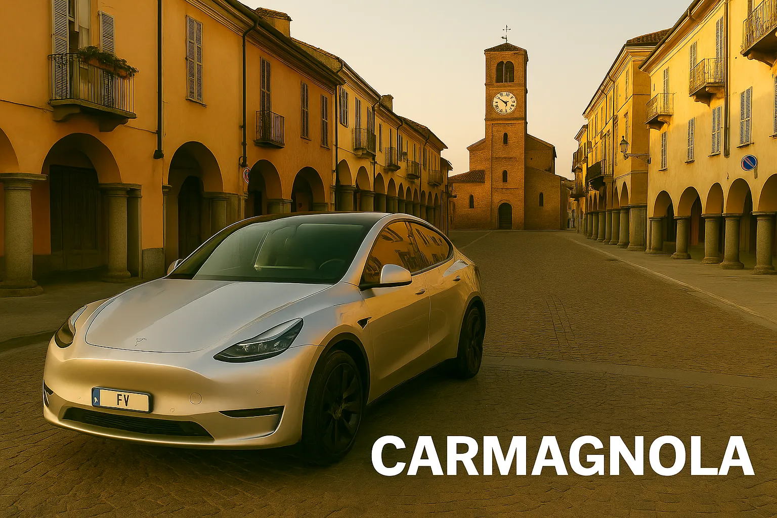 Auto elettrica davanti a un bar a Carmagnola