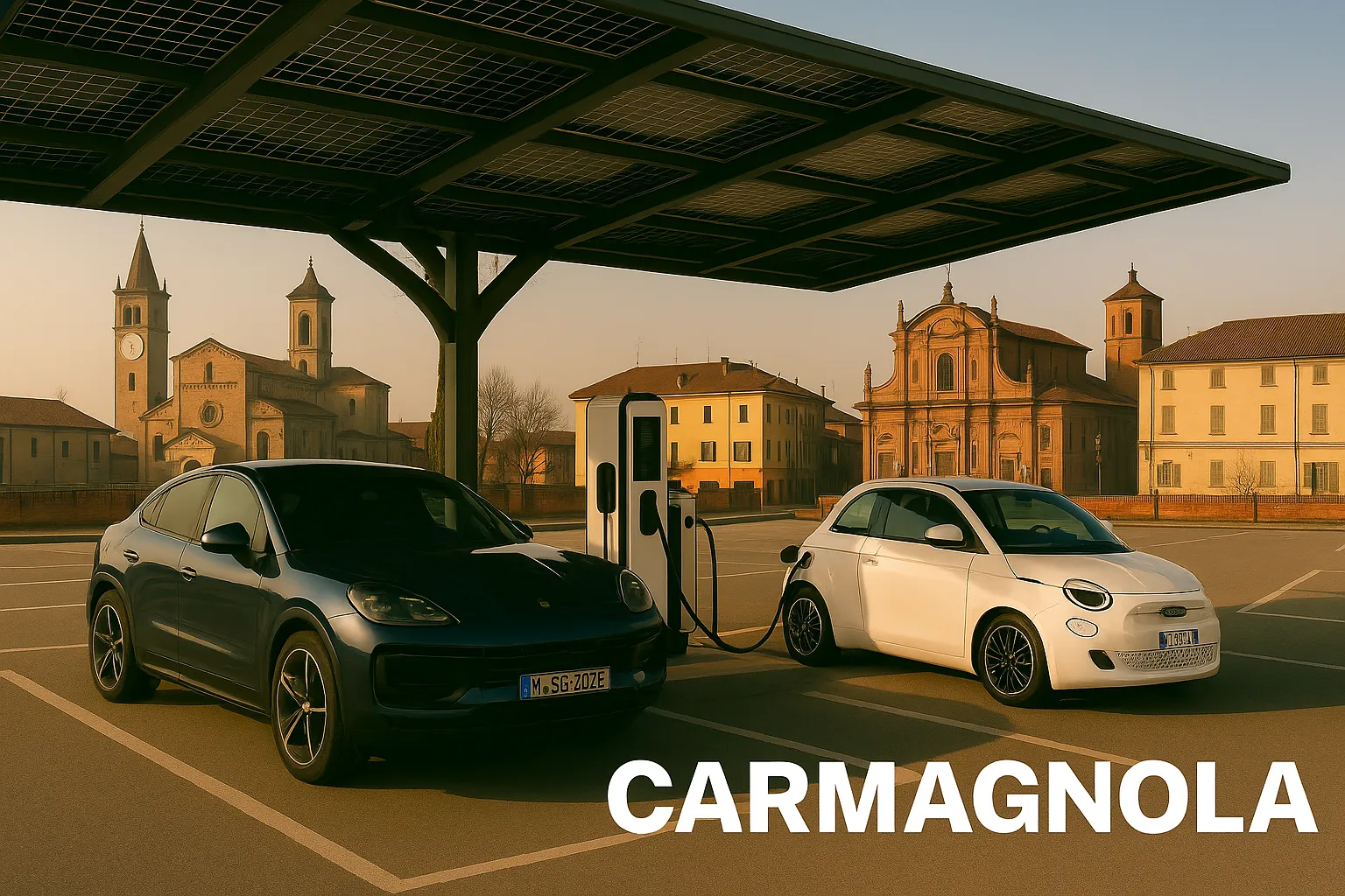 Pensilina fotovoltaica a Carmagnola con auto elettriche