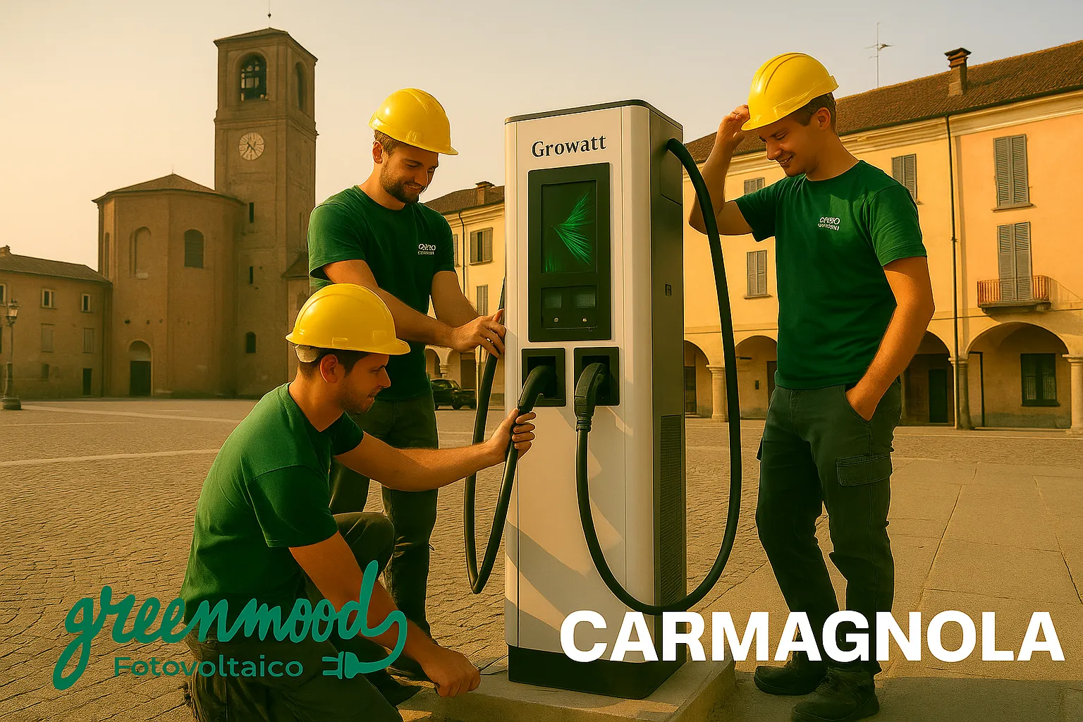 Tecnici Green Mood installano fotovoltaico a Carmagnola
