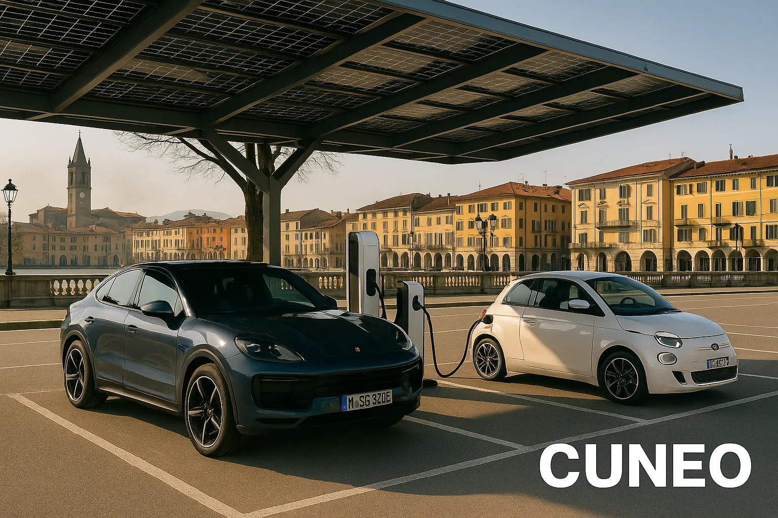 Pensilina fotovoltaica con auto elettriche a Cuneo