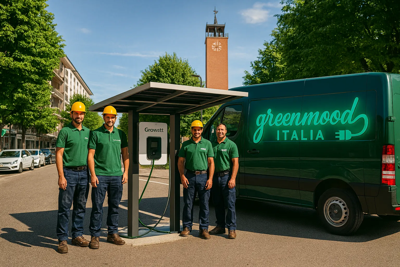 Pensilina fotovoltaica e colonnine EV a Cuneo – installazione Green Mood