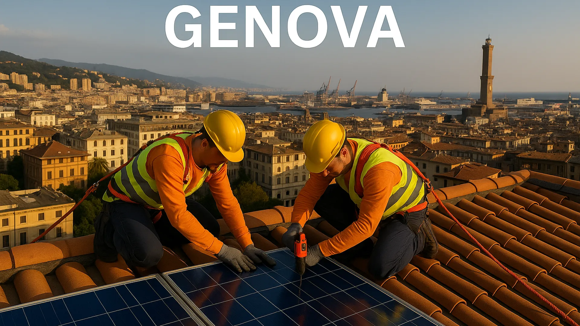 Dettaglio pannelli su tetto residenziale - Genova