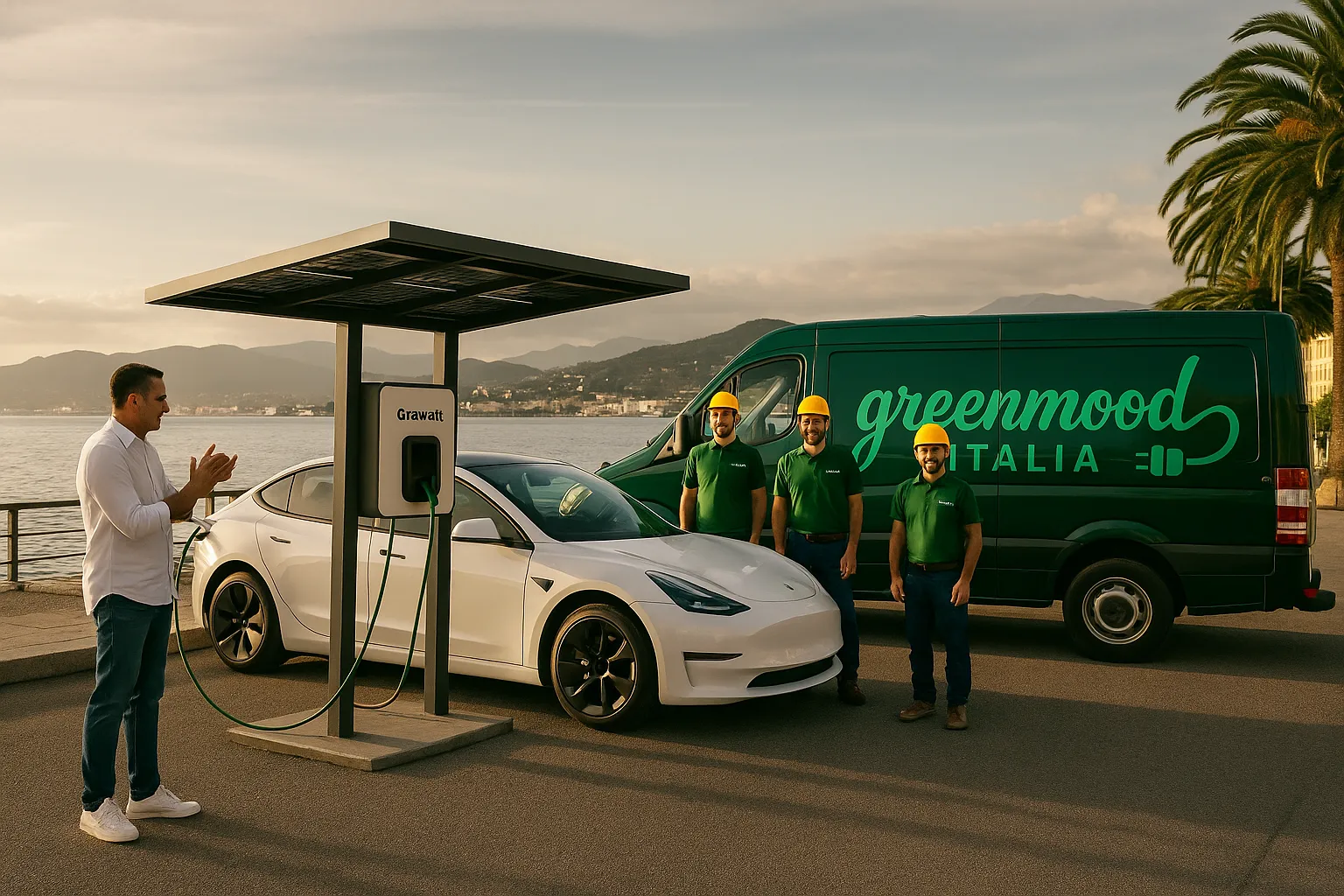 Pensilina fotovoltaica e colonnine EV a La Spezia – installazione Green Mood