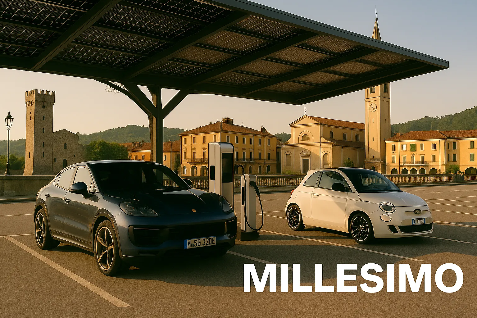 Pensilina fotovoltaica con auto elettriche a Millesimo