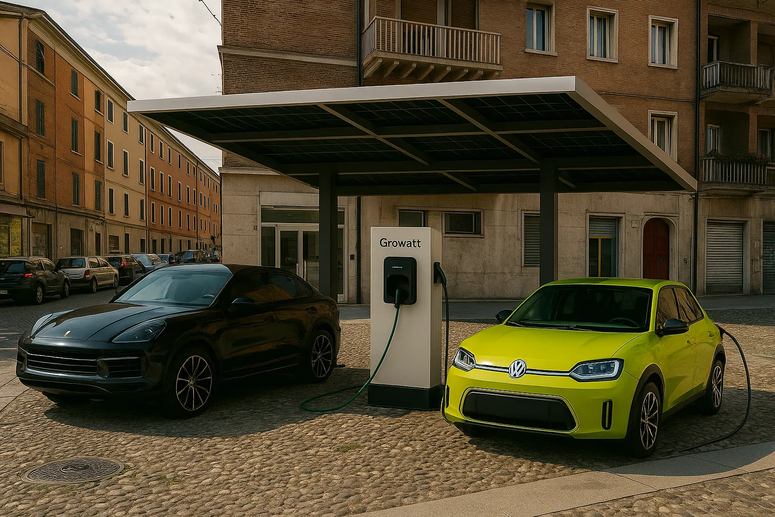 Pensilina fotovoltaica e colonnina EV a Modena – installazione Green Mood