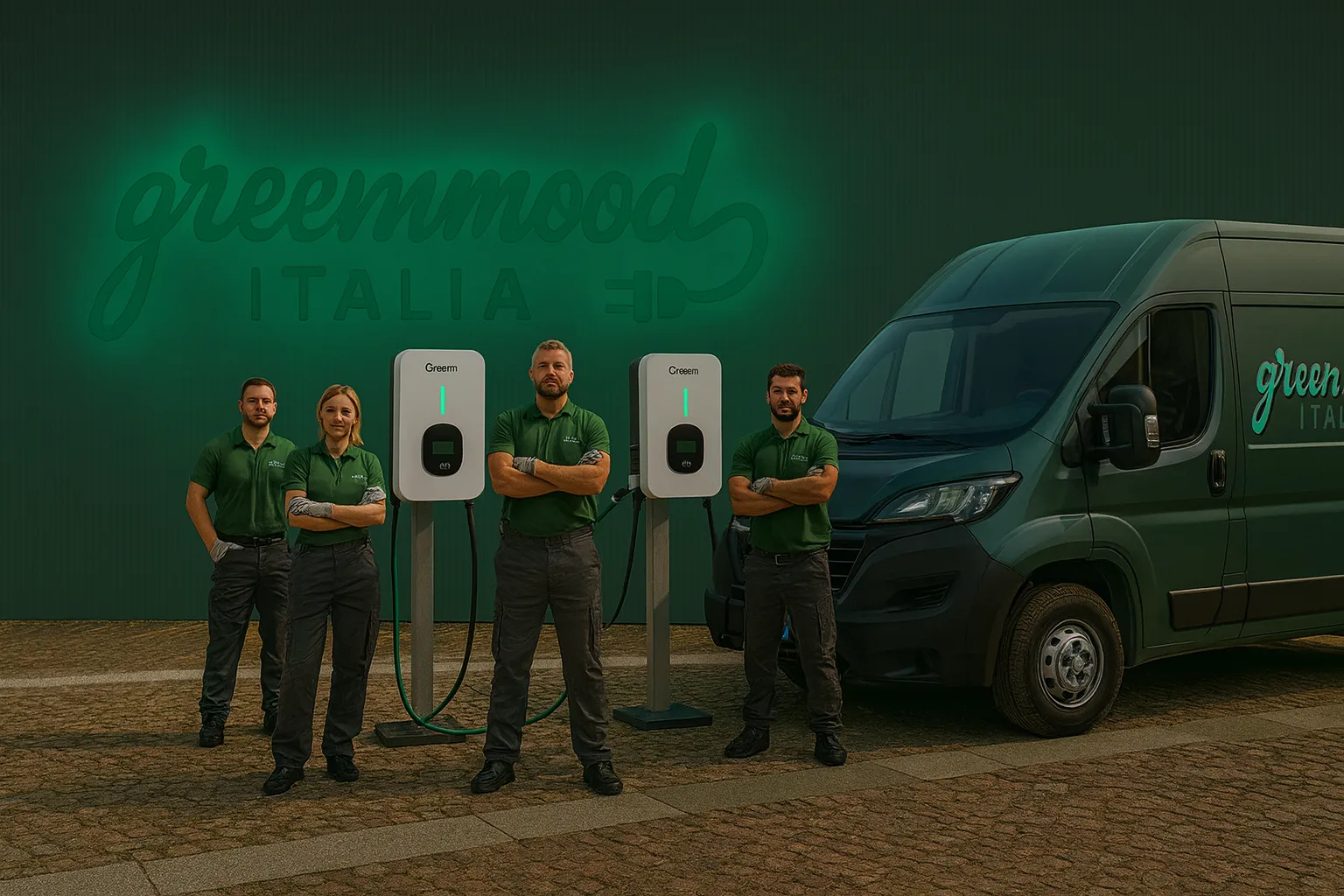 Tecnici Green Mood Italia durante installazione a Modena