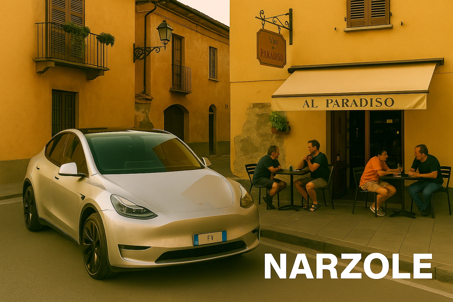 Auto elettrica parcheggiata a Narzole davanti a un bar