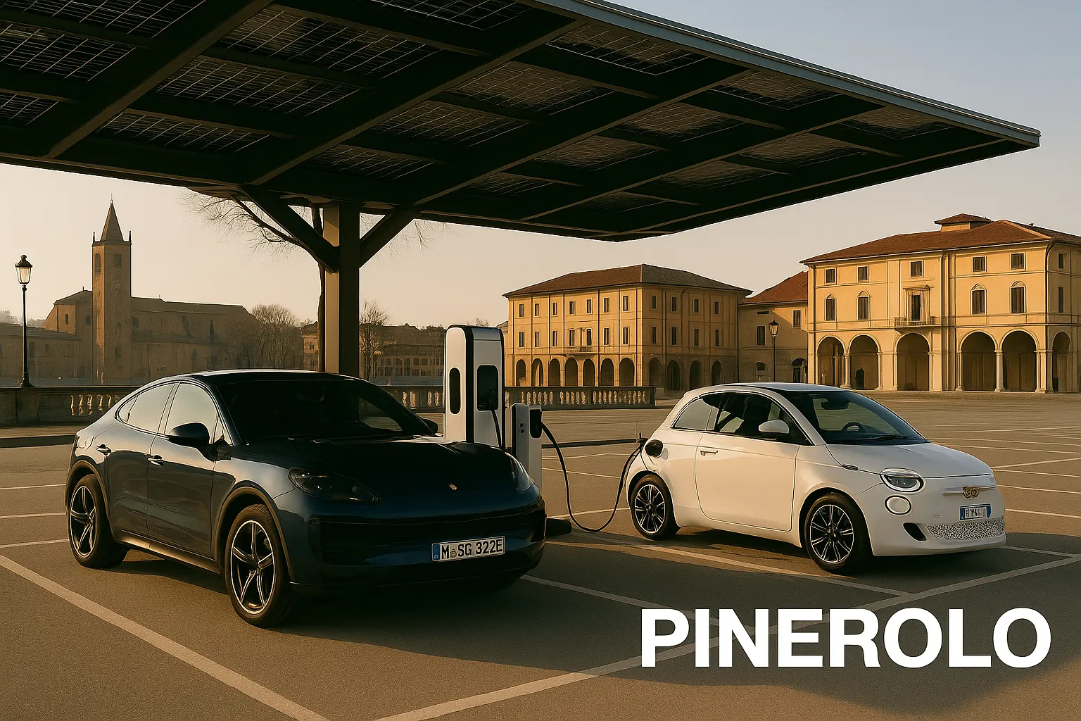 Pensilina fotovoltaica a Pinerolo con auto elettriche