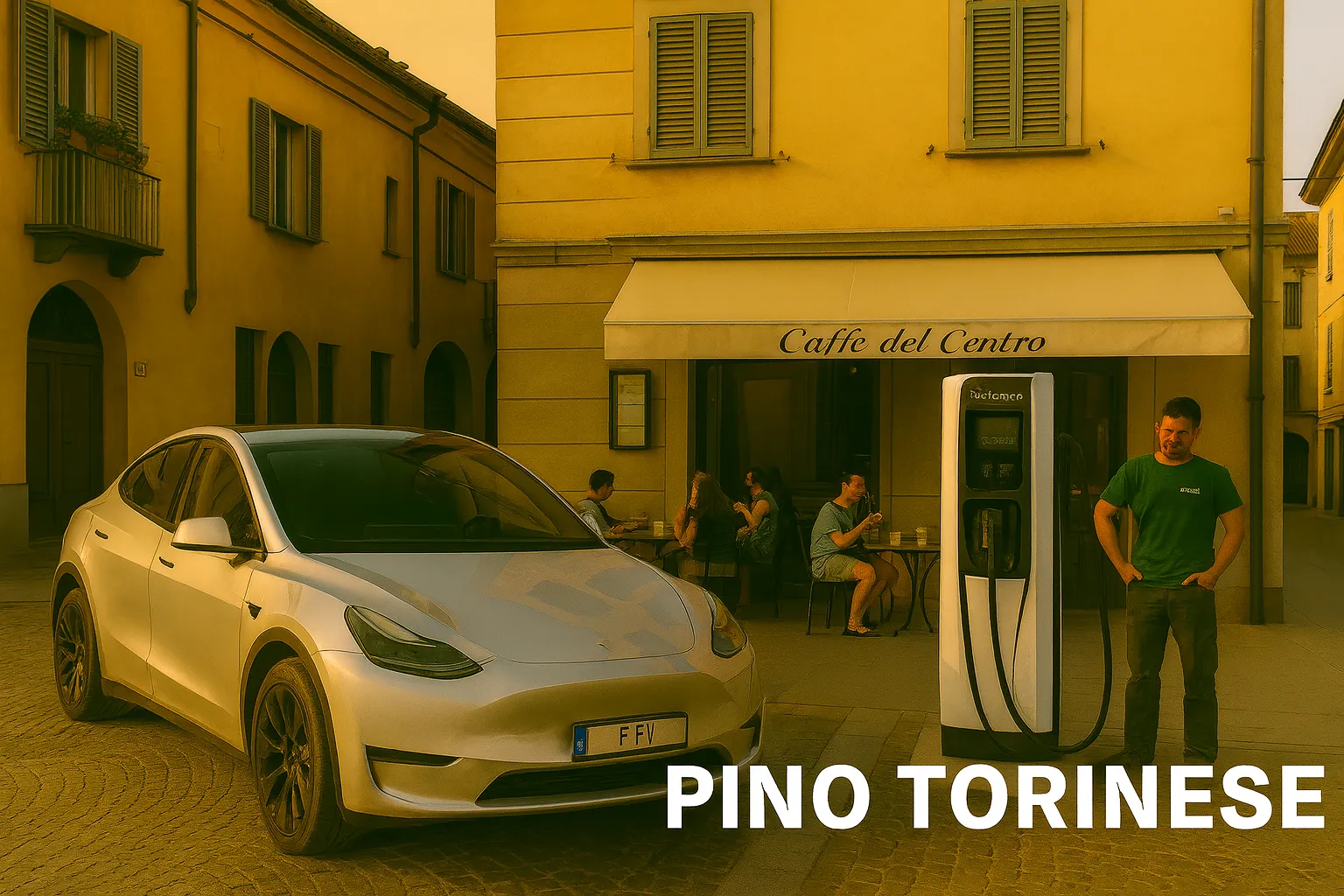 Auto elettrica a Pino Torinese sotto il sole