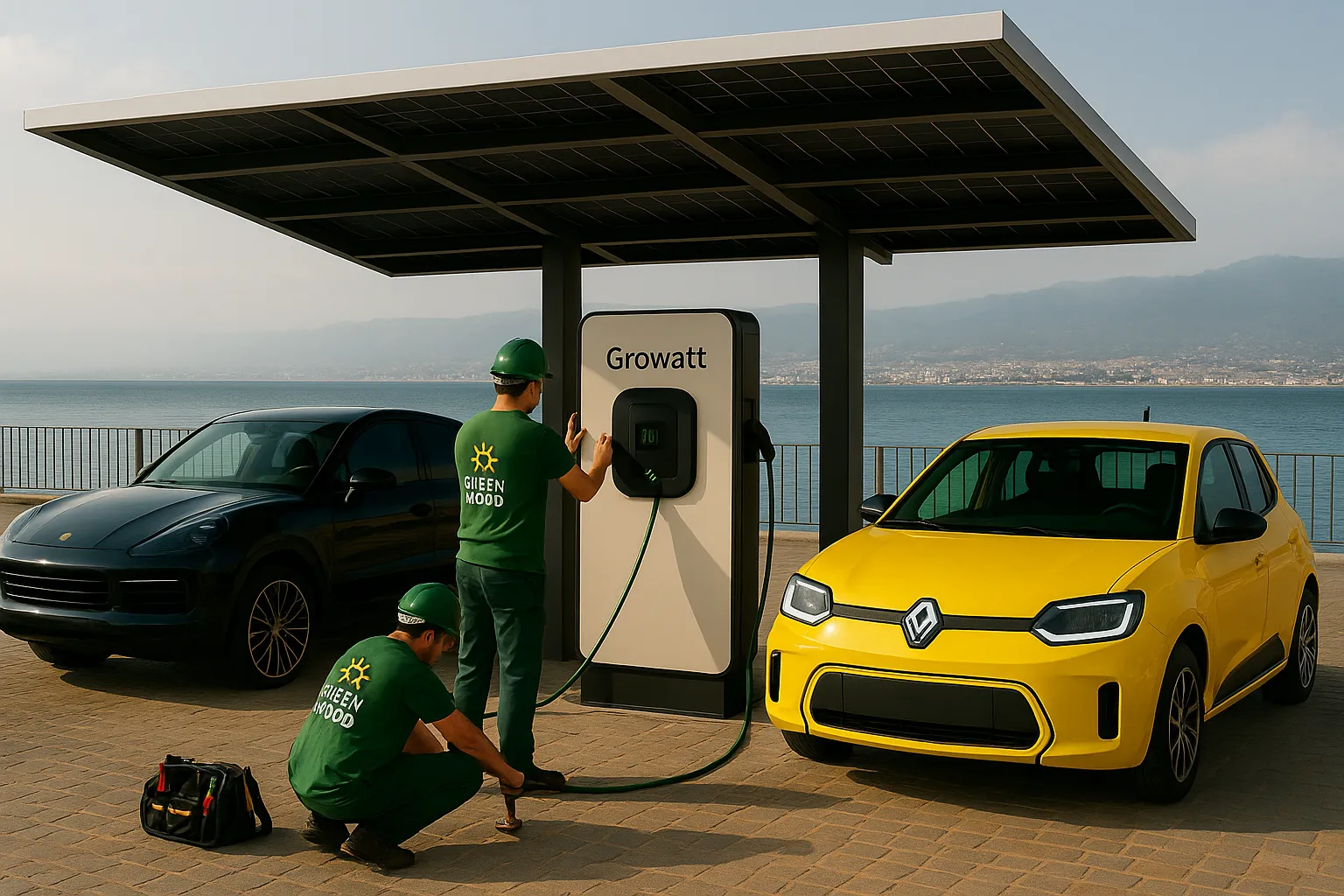 Pensilina fotovoltaica e colonnina EV a Reggio Calabria, installazione Green Mood
