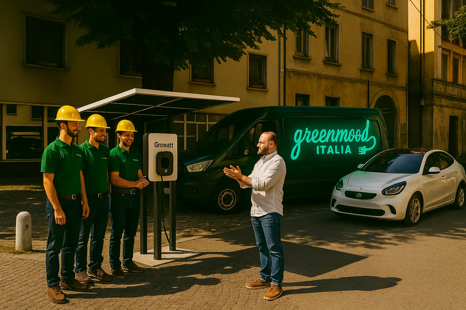 Pensilina fotovoltaica e colonnina EV a Reggio Emilia – installazione Green Mood