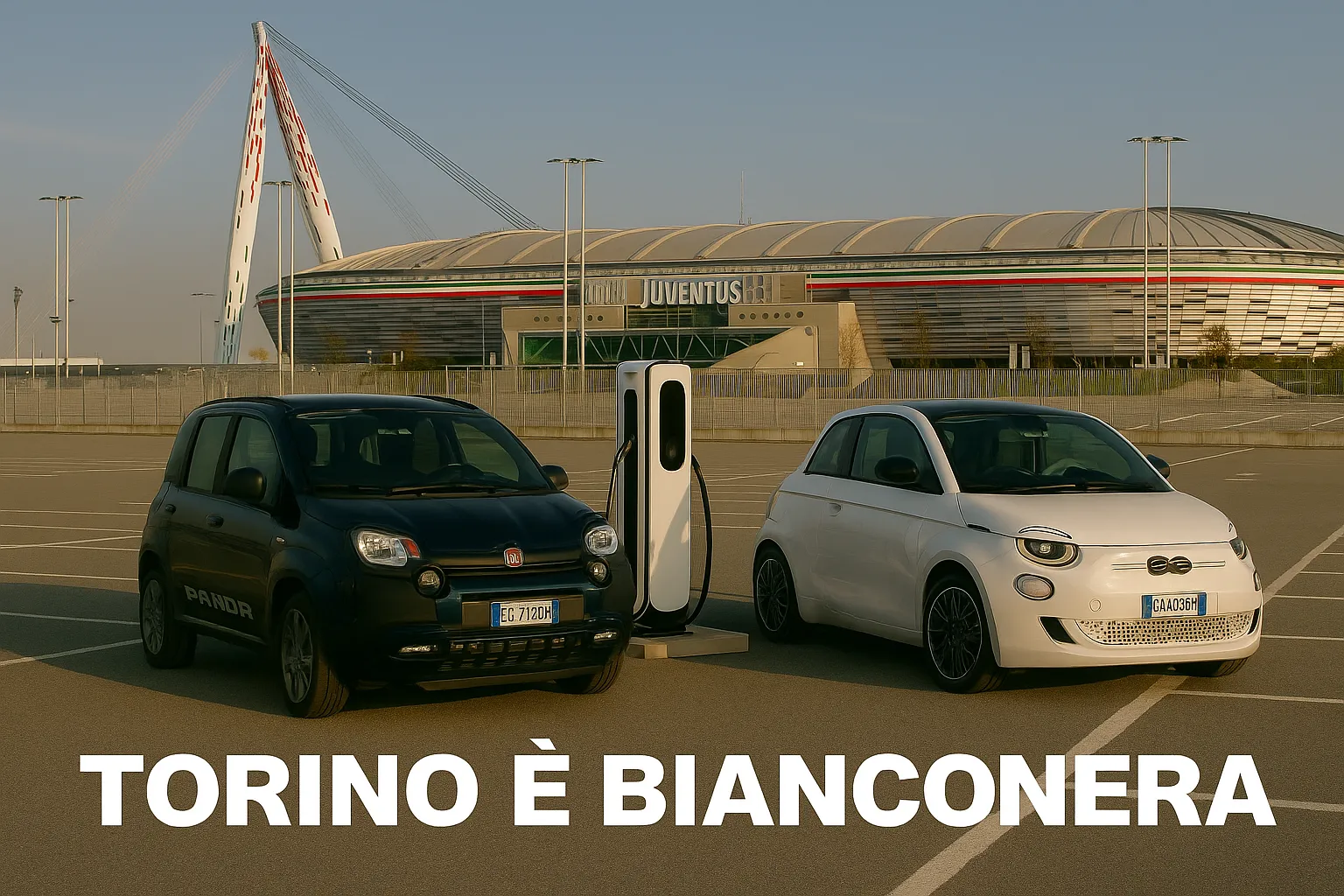 Auto elettrica a Torino davanti a un bar sotto il sole