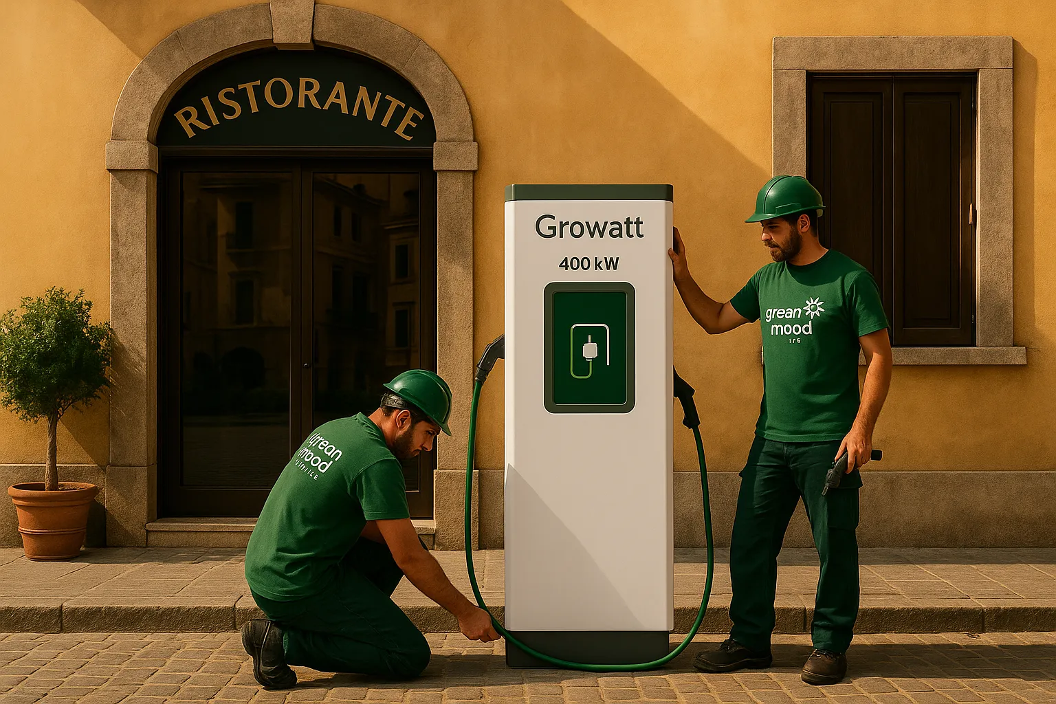 Pensilina fotovoltaica a Venezia con auto elettriche in ricarica