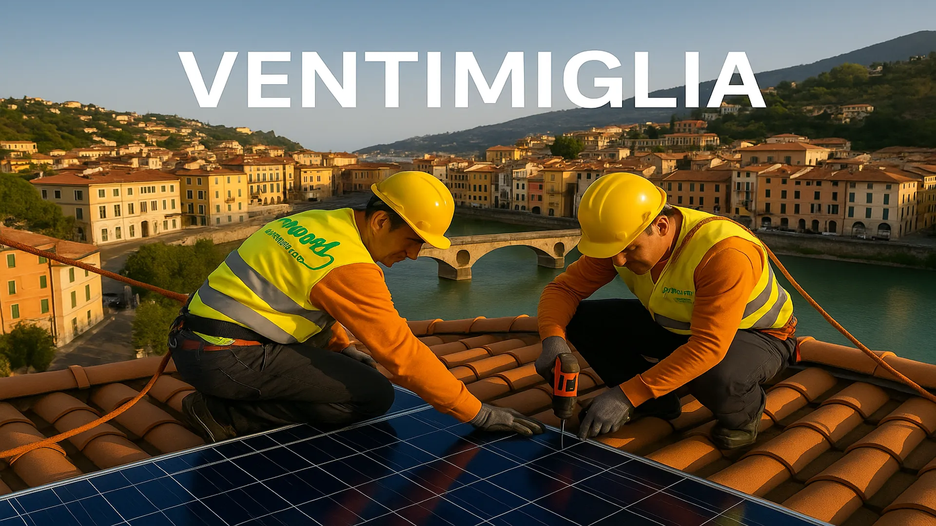 Dettaglio pannelli su tetto residenziale - Ventimiglia