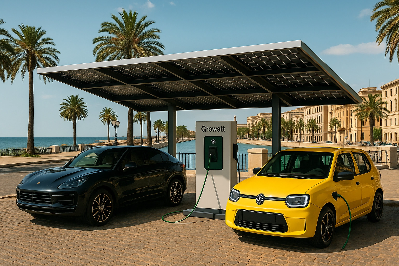 Pensilina fotovoltaica e colonnina EV a Bari – installazione Green Mood