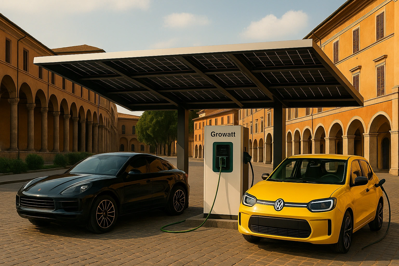 Colonnina con pensilina fotovoltaica installata a Bologna da Green Mood