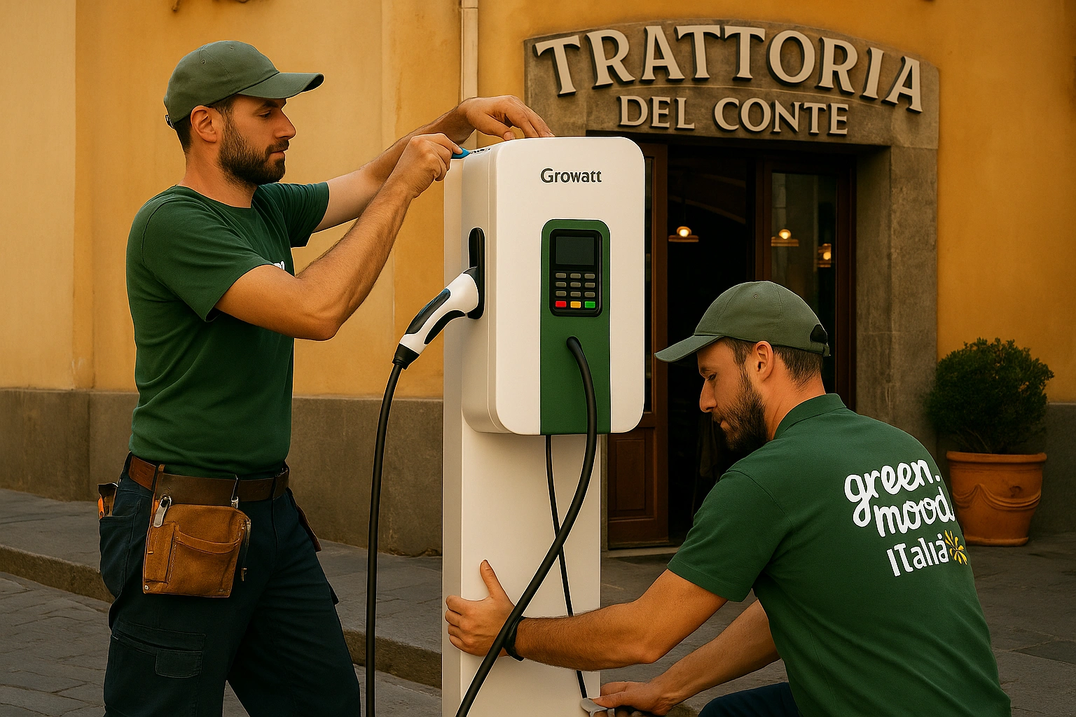 Tecnici Green Mood Italia a Catania durante installazione colonnina EV