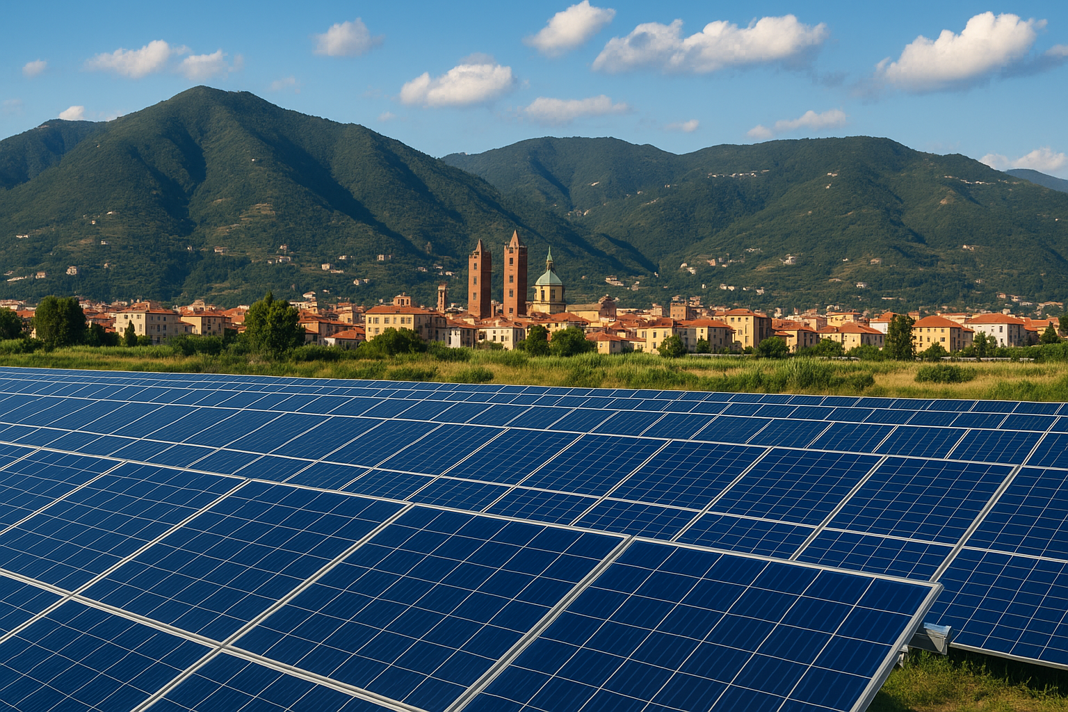 Vista aerea impianto fotovoltaico agricolo Green Mood ad Albenga