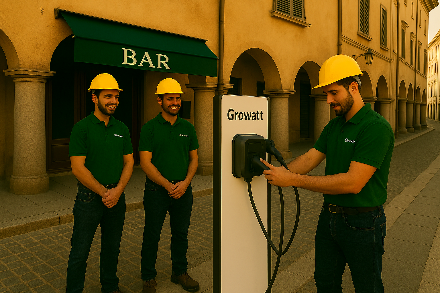 Tecnici Green Mood installano colonnina EV a Sassari