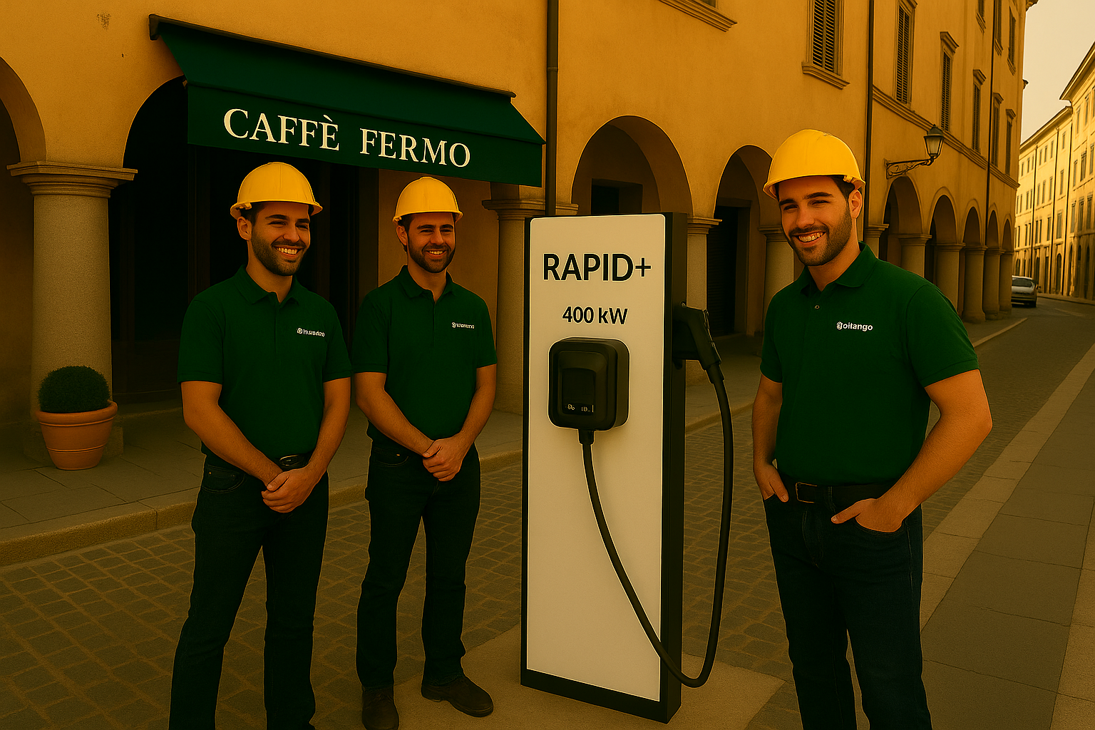 Tecnici Green Mood installano colonnina EV a Fermo