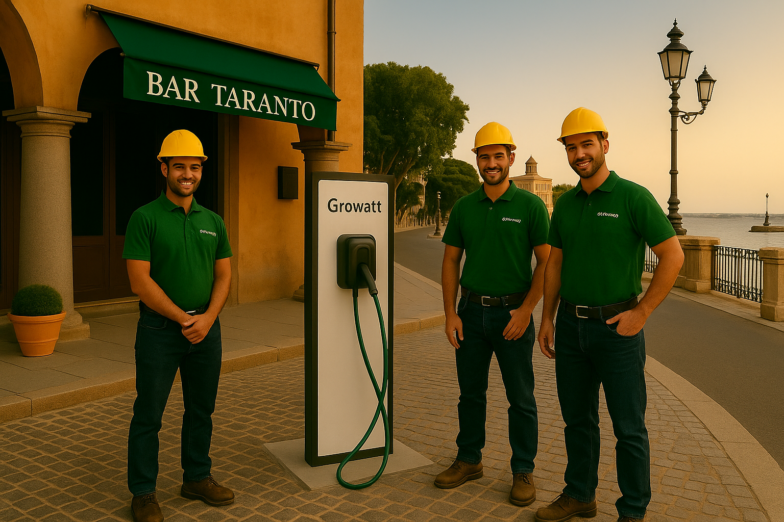 Tecnici Green Mood installano colonnina EV a Taranto