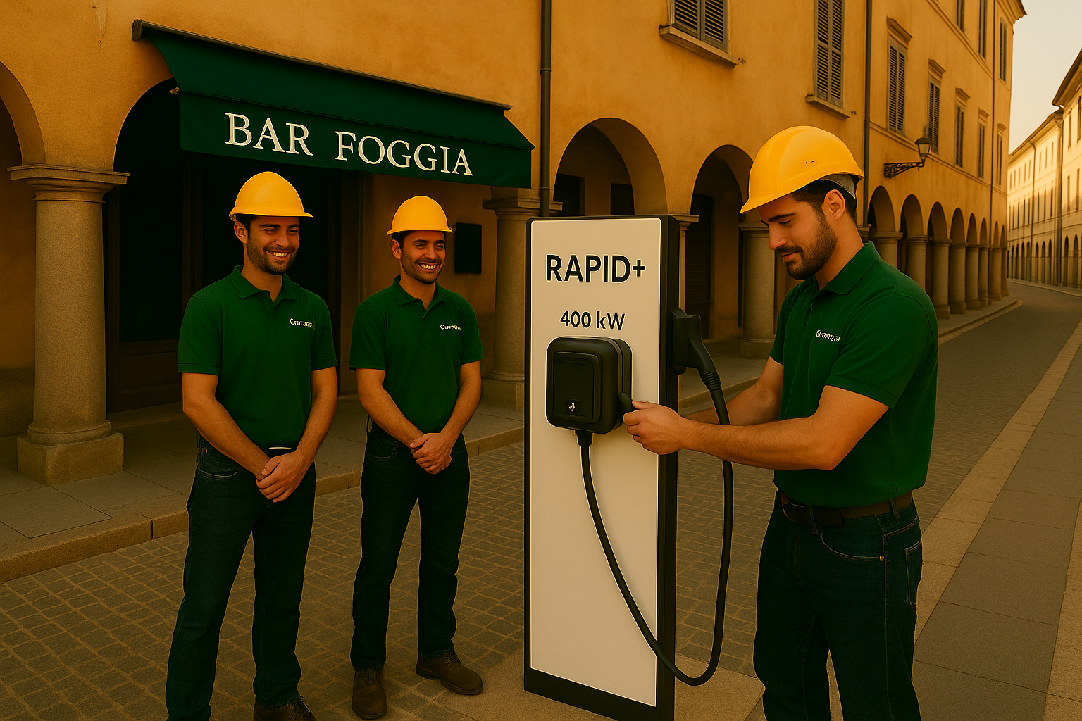 Tecnici Green Mood installano colonnina EV a Foggia