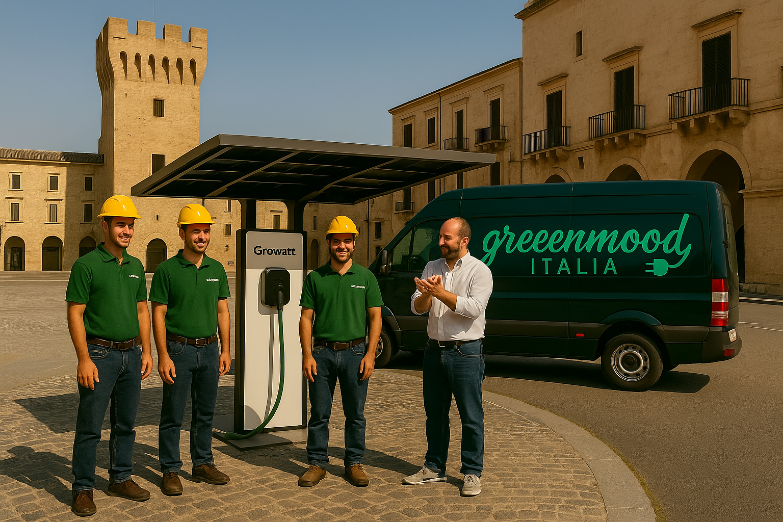 Tecnici Green Mood installano colonnina EV a Brindisi