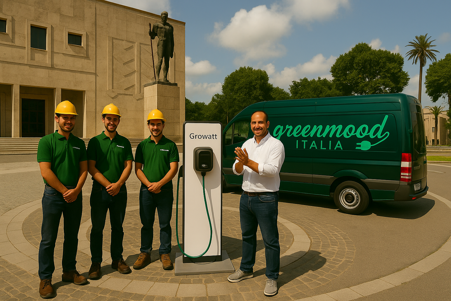 Tecnici Green Mood installano colonnina EV a Carbonia