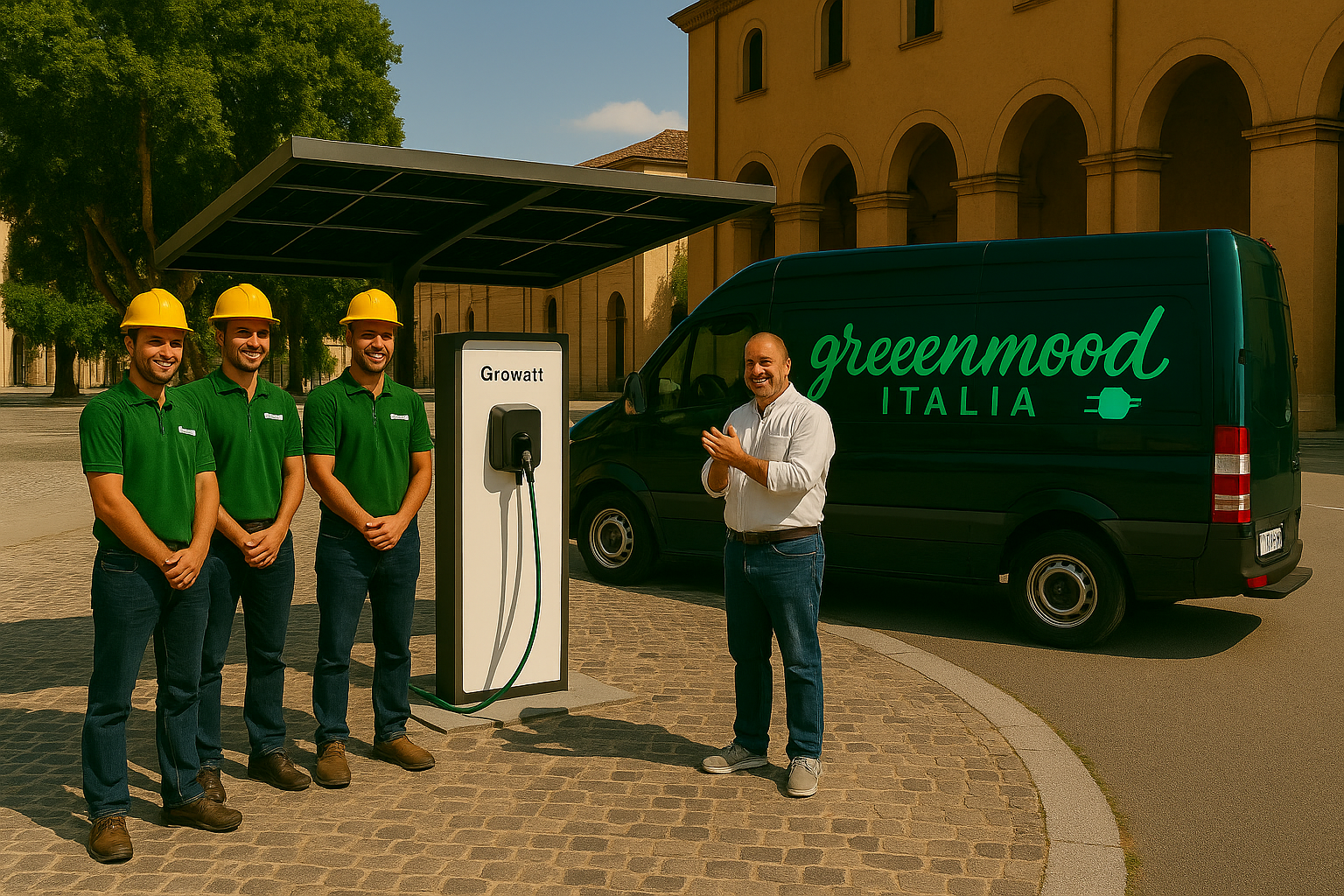 Tecnici Green Mood installano colonnina EV a Oristano