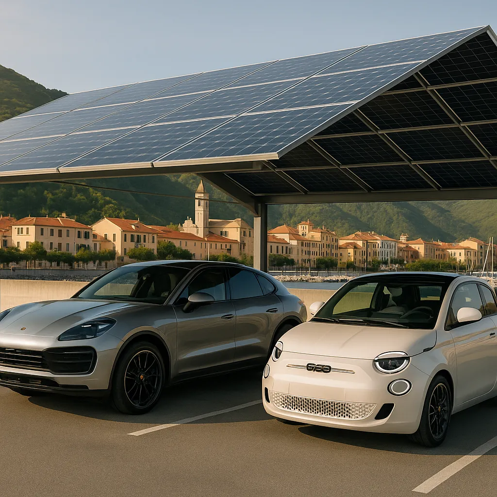 Colonnina EV con pensilina fotovoltaica a Finale Ligure