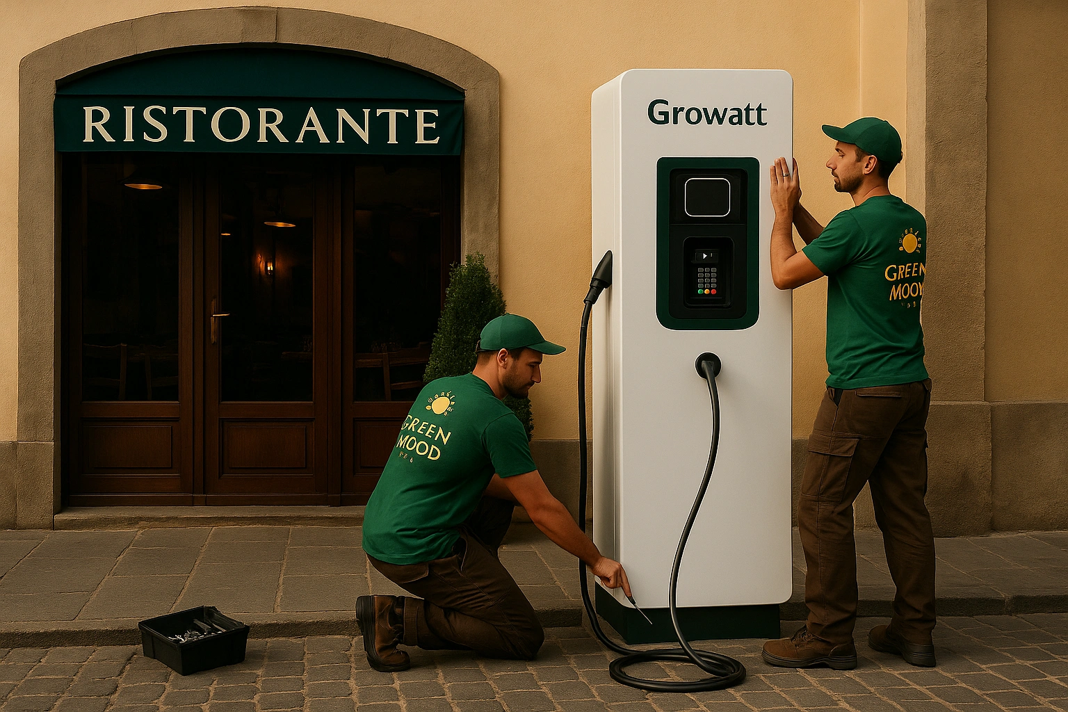 Tecnici Green Mood installano colonnina EV a Firenze