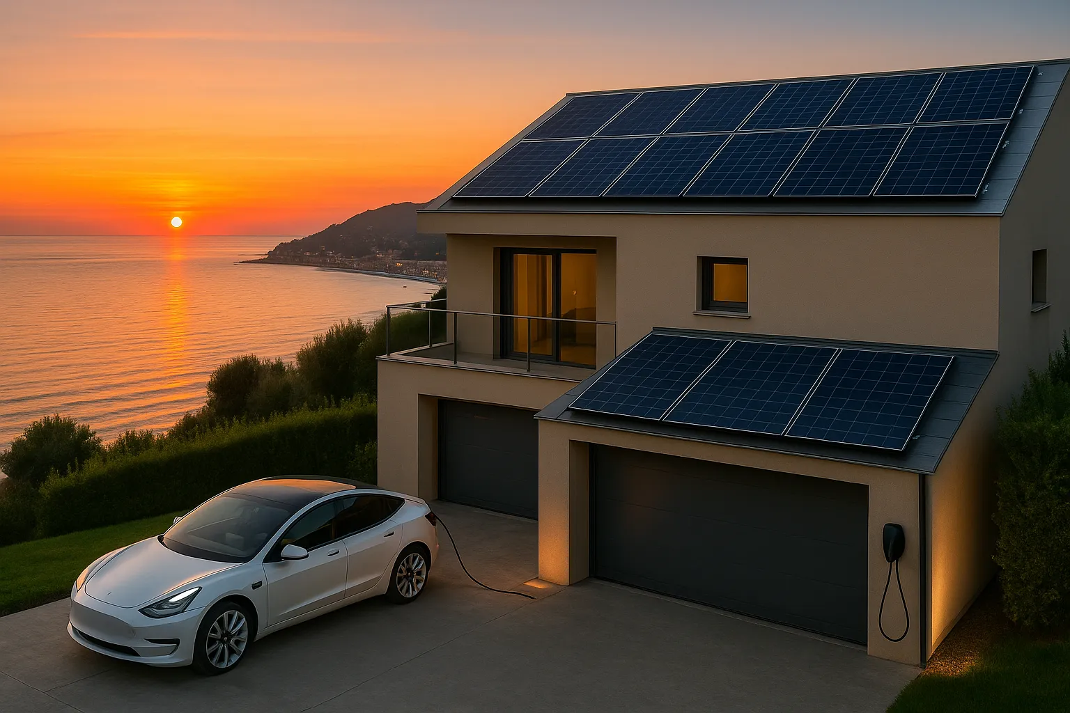 Vista di impianto fotovoltaico su struttura turistica ad Alassio