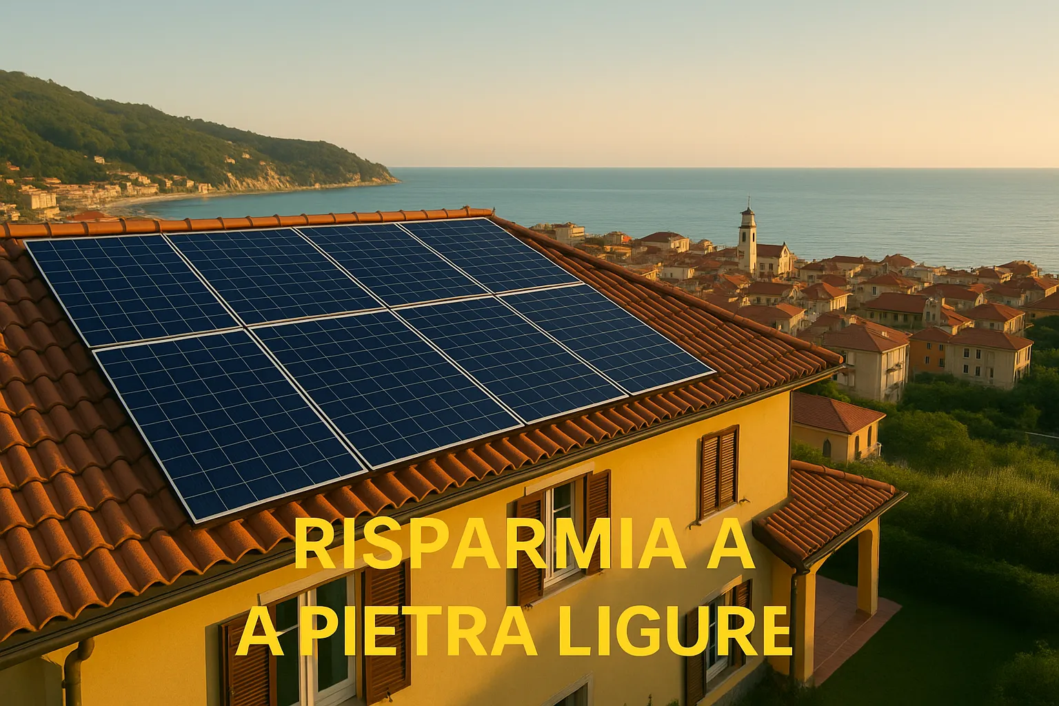 Vista aerea di un impianto fotovoltaico a Pietra Ligure